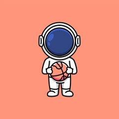 Cute astronaut holding basketball cartoon illustration