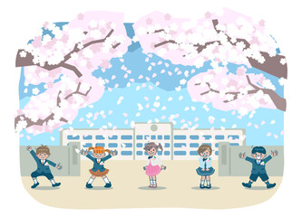 Cherry Blossoms School Building Students