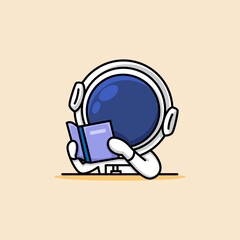Cute astronaut is reading a book cartoon illustration