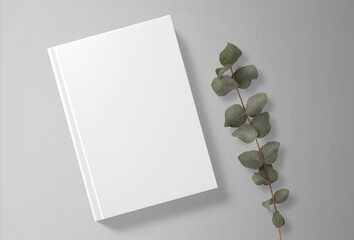book cover clean mockup with green leaves