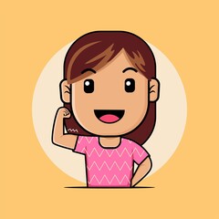 Cute girl shows her biceps cartoon illustration