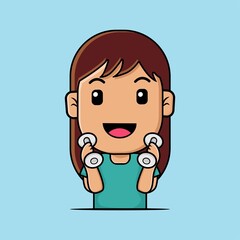 Cute woman holding a dumbbells cartoon illustration