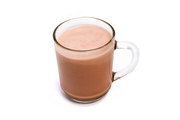 Glass of chocolate milk isolated white background