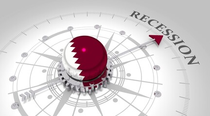 Business concept. Abstract compass points to the recession word. Flag of Qatar. 3D rendering