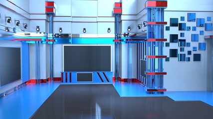 News Studio, Backdrop For TV Shows .TV On Wall.3D Virtual News Studio Background, 3d illustration	