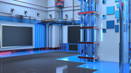 News Studio, Backdrop For TV Shows .TV On Wall.3D Virtual News Studio Background, 3d illustration	