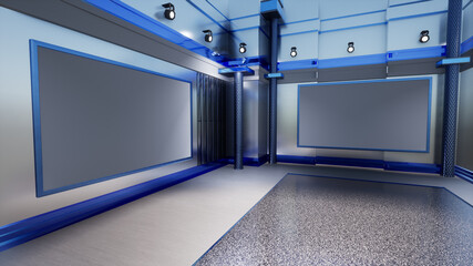 News Studio, Backdrop For TV Shows .TV On Wall.3D Virtual News Studio Background, 3d illustration