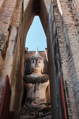 Traces of ancient Buddha images that remain in the ruins of an ancient site in the Sukhothai Historical Park.