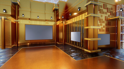 News Studio, Backdrop For TV Shows .TV On Wall.3D Virtual News Studio Background, 3d illustration