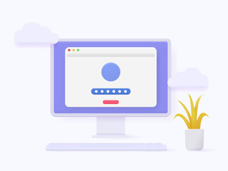 3D computer account login and password form page on screen. login authentication page concept.