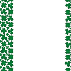 Clover. Green plant. Seamless vertical border. Trefoil and four-leafed. Repeating vector pattern. Saint Patrick Day. A leaf that brings good luck. Isolated colorless background. Flat style. 