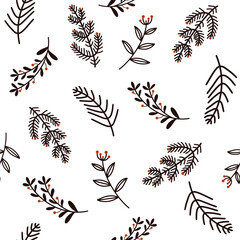 Hand-drawn flowers seamless vector pattern on a white background.