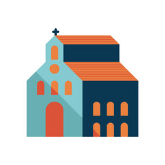 church building blue and orange minimal city icon