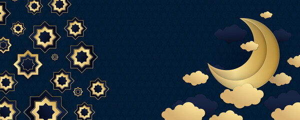 Fototapeta na wymiar Blue gold ramadan ramadhan muslim arabic islamic greeting vector background for celebration islam design banner