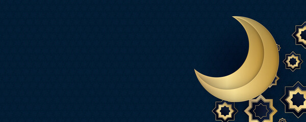 Fototapeta na wymiar blue gold ramadan kareem islamic greeting card background vector illustration. Ramadan Kareem set of posters or invitations design with 3d paper cut islamic lanterns, stars and moon on gold and blue