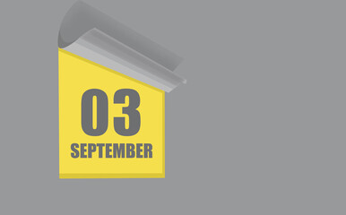 september 03. 03-th day of the month, calendar date. Gray numbers in a yellow window, on a solid isolated background. Spring month, day of the year concept