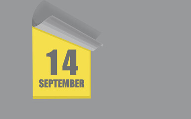 september 14. 14-th day of the month, calendar date. Gray numbers in a yellow window, on a solid isolated background. Spring month, day of the year concept