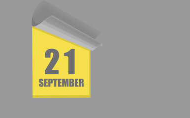 september 21. 21-th day of the month, calendar date. Gray numbers in a yellow window, on a solid isolated background. Spring month, day of the year concept