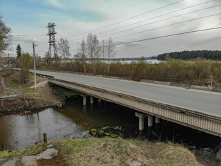 Aerial view of the bridge over the Sandalovka river (Kirov, Russia)