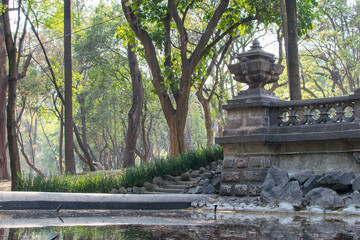 Fountain in chapultepec forest with stairs of stone