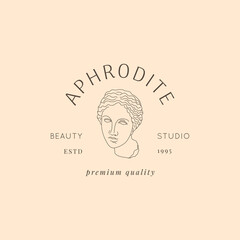 Antique Sculpture Logo of Aphrodite in a Minimal Liner Trendy Style. Vector Icon of the Greek God for beauty studios, spa salons, cometics