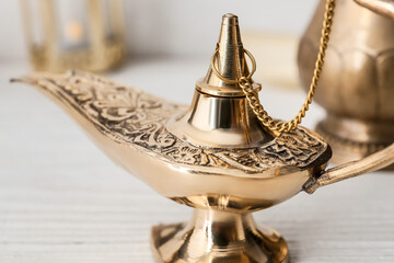Aladdin lamp of wishes on light table