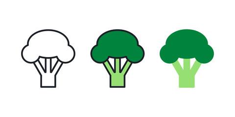 Broccoli icon. Linear color icon, contour, shape, outline isolated on white. Thin line. Modern design. Vector set. Illustrations of vegetables.
