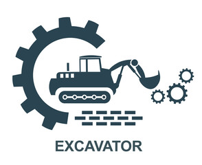 Vector icon, tractor excavator logo. Construction equipment.