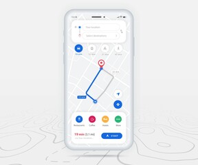 UX UI Smartphone map GPS navigation app concept, Mobile map application, App search map navigation, Technology map, City navigation maps, City street, gps tracking, Location tracker, Vector