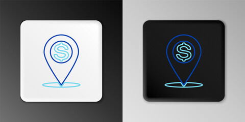 Line Cash location pin icon isolated on grey background. Pointer and dollar symbol. Money location. Business and investment concept. Colorful outline concept. Vector.