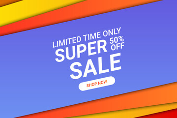 Fototapeta premium Sale banner background with colorful gradient paper style overlapping layer.