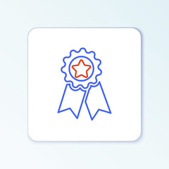 Line Medal with star icon isolated on white background. Winner achievement sign. Award medal. Colorful outline concept. Vector.