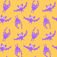Flying bats seamless pattern. Cute Spooky vector Illustration. Halloween backgrounds and textures in flat cartoon style
