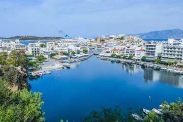 Fototapeta na wymiar Voulismeni Lake in Agios Nikolaos Crete Greece