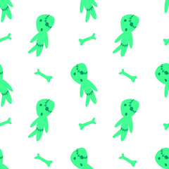Vector seamless pattern with cute zombies in cartoon style. Halloween backgrounds and textures. For holiday design, greeting card, wrap, web
