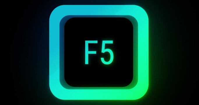 Colorful illuminated keyboard F5 key closeup in soft focus