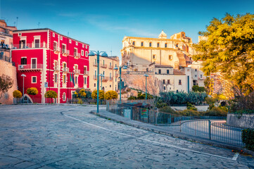 Fototapeta na wymiar Amazing spring cityscape of Ragusa town. Colorful morning scene of Sicily, Italy, Europe. Traveling concept background.