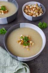 Fresh home made healthy vegetable soup on a table