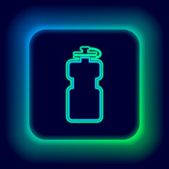 Glowing neon line Sport bottle with water icon isolated on black background. Colorful outline concept. Vector.