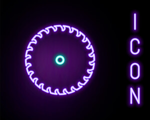 Glowing neon line Circular saw blade icon isolated on black background. Saw wheel. Colorful outline concept. Vector.