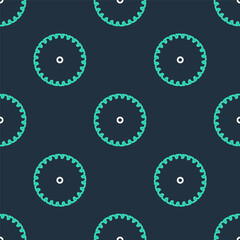 Line Circular saw blade icon isolated seamless pattern on black background. Saw wheel. Vector.