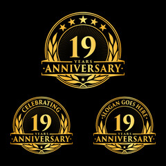 19 years anniversary celebration logotype. Vector and illustration.
