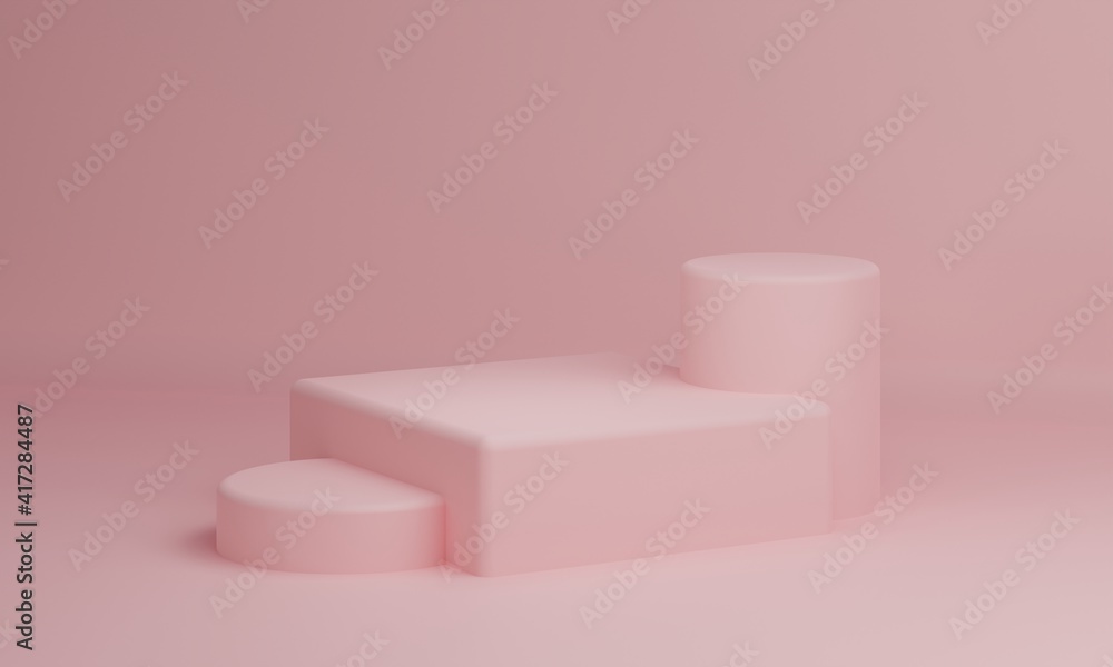 Aufkleber pink pastel rectangle cube and cylinder product showcase table on background. abstract minimal geome
