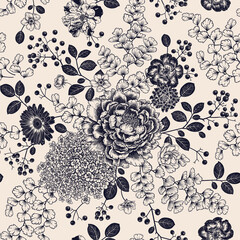 Blumenhintergrund. Nahtloses Schwarzweiss-Muster. Vektor. © marinavorona
