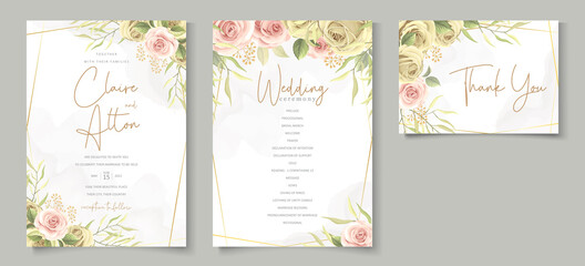 Fototapeta na wymiar Elegant floral wedding invitation design set