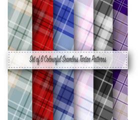 Set of 6 Colourful Seamless Tartan Patterns Fabric Design 