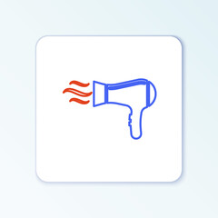 Fototapeta premium Line Hair dryer icon isolated on white background. Hairdryer sign. Hair drying symbol. Blowing hot air. Colorful outline concept. Vector.