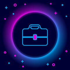 Glowing neon line Toolbox icon isolated on black background. Tool box sign. Colorful outline concept. Vector.