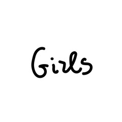 Vector one simple lettering girls hand drawn.Illustration of support and solidarity with females fighting.Handwritten text for equal rights of women on white isolated background with black line.