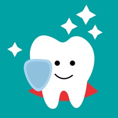 Happy tooth icon. Cute tooth symbols. Teeth cleaning. Dental character vector illustration. Illustration for pediatric dentistry. Oral hygiene, teeth cleaning.